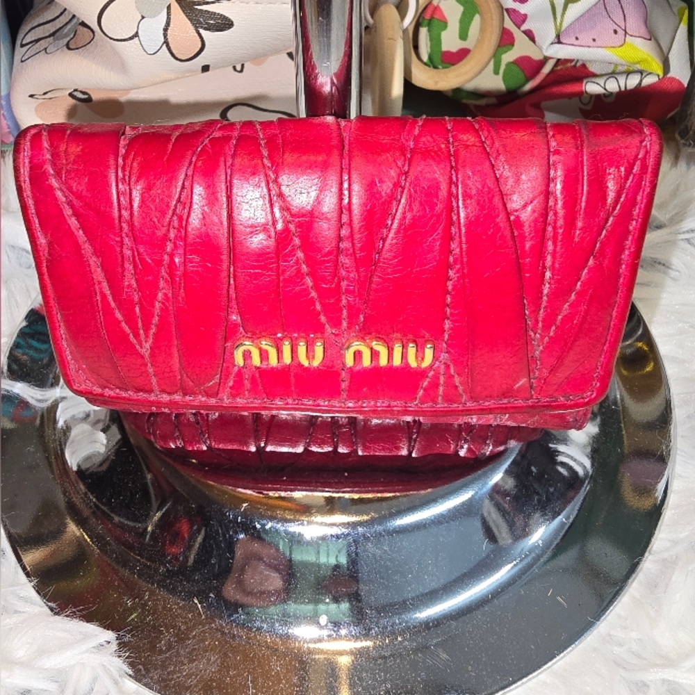 Miu Miu Vibrant Red Leather 6 Key Wallet guc rehabbed